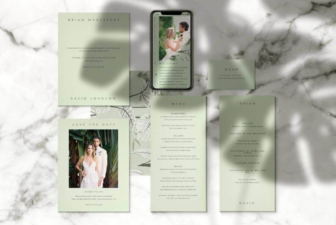 Photo showing wedding paper invitations and wedding website