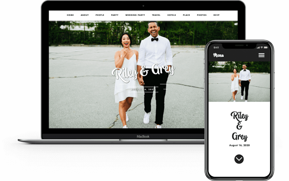 Photo of a wedding website on a laptop and mobile device