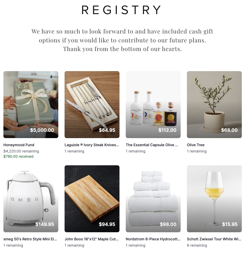 Wedding registry