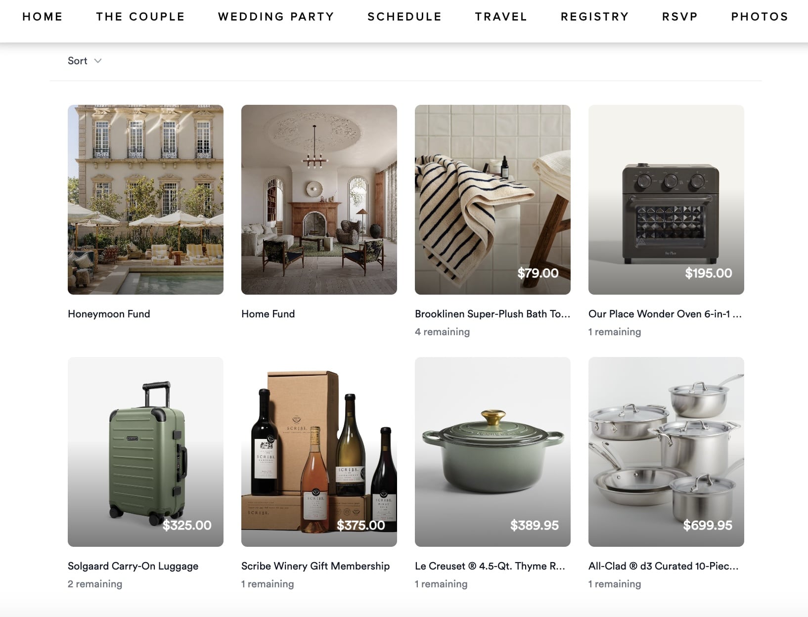 Wedding registry example