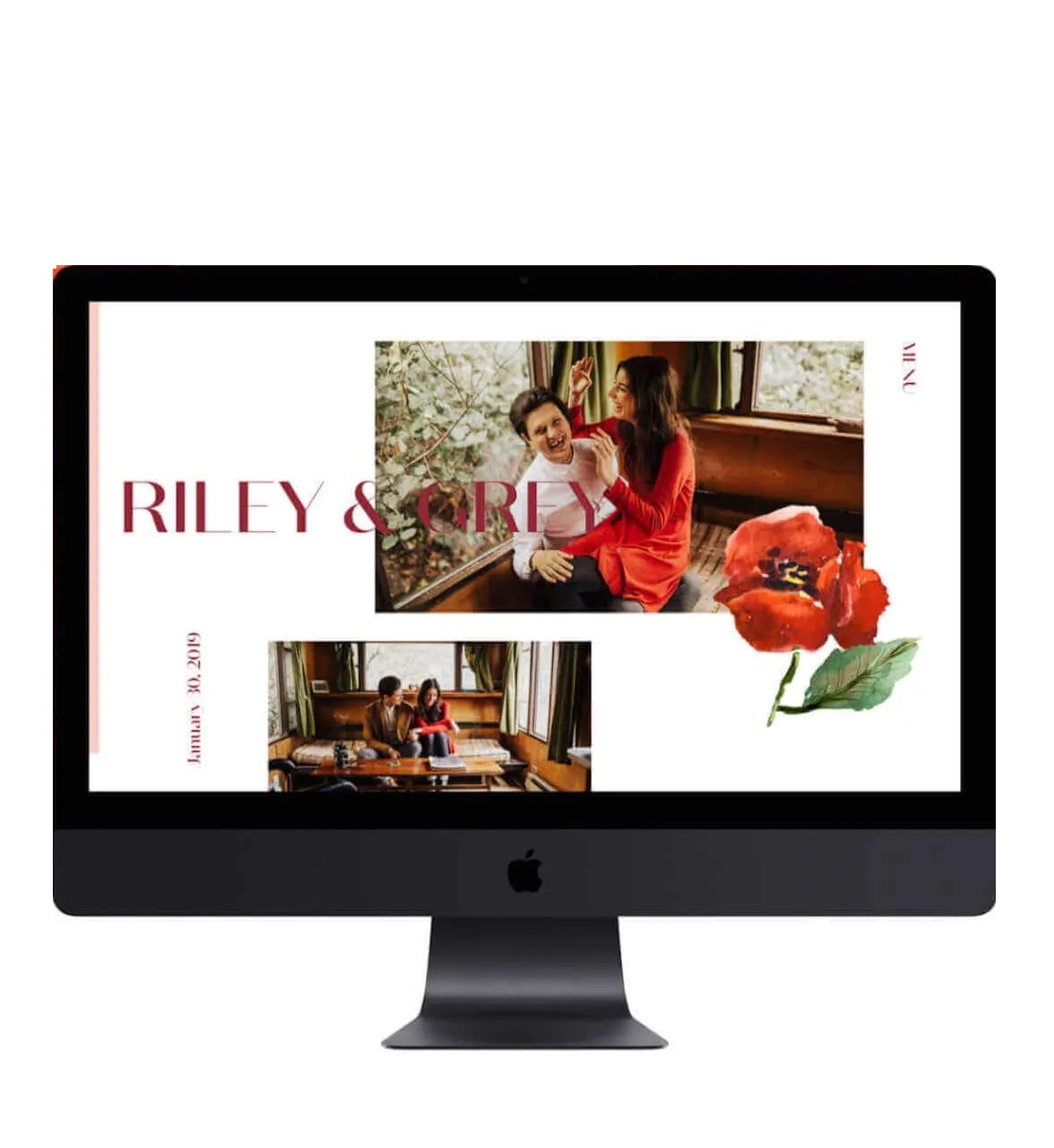 Wedding website displayed within an iMac device